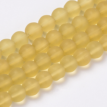 Transparent Glass Beads Strands, Frosted, Round, Pale Goldenrod, 8mm, Hole: 1.5mm, about 42pcs/strand, 11.8 inch