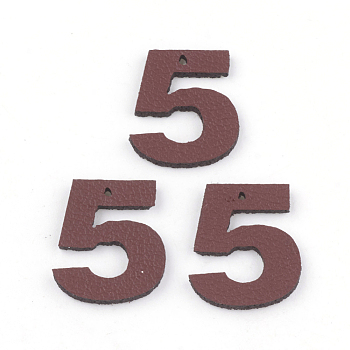 PU Leather Pendants, Number 5, FireBrick, 16x13.5x2mm, Hole: 1mm