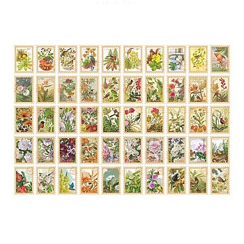 100Pcs 50 Styles Autumn Themed Stamp Decorative Stickers, Paper Self Stickers, for Scrapbooking, Diary Stationery, Bird Pattern, 50x35mm, 2pcs/style