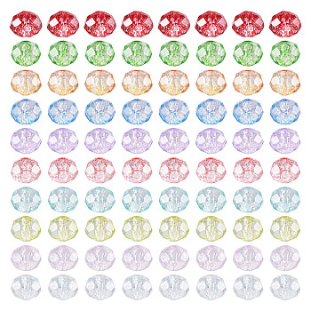 250Pcs 10 Colors Transparent Glass Beads, Faceted(32 Facets), Rondelle, Mixed Color, 8x6~6.5mm, Hole: 1.2~1.4mm