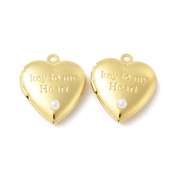 Rack Plating Brass Enamel Locket Pendants, Long-Lasting Plated, Real 18K Gold Plated, Cadmium Free & Nickel Free & Lead Free, Heart with Word Key to My Heart, Real 18K Gold Plated, 22.5x19.5x5.5mm, Hole: 1.6mm