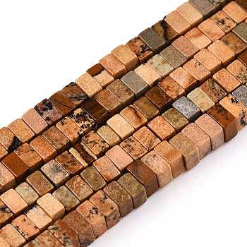 Natural Picture Jasper Beads Strands, Square, 2.5x2.5x8x1.5mm, Hole: 0.8mm, about 225~245pcs/strand, 14.92~15.39 inch(37.9~39.1cm)