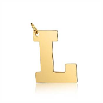 201 Stainless Steel Pendants, Letter, Golden, Letter.L, 30x23.5x1.5mm, Hole: 4.5mm