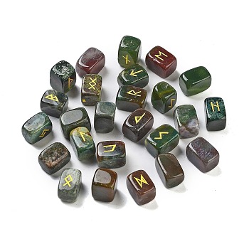 Rectangle Natural Indian Agate Rune Stones, Healing Stones for Chakras Balancing, Crystal Therapy, Meditation, Reiki, Divination, 15~16x11~12x11~11.5mm, 25pcs/set