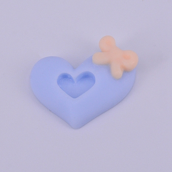 Opaque Resin Cabochon, Heart with Bowknot, Cornflower Blue, 17x21.5x6.5mm