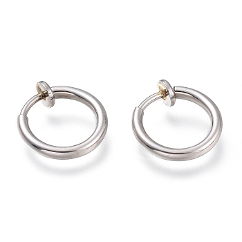 304 Stainless Steel Retractable Clip-on Hoop Earrings, For Non-pierced Ears, with Spring Findings, Stainless Steel Color, 14x1~2mm