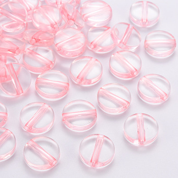 Transparent Acrylic Beads, Flat Round, Pink, 16x5mm, Hole: 2.8mm, about 480pcs/500g