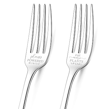 Globleland 1 Set 2Pcs 304 Stainless Steel Fork, Word, with 1Pc Coated Paper Cutlery Storage Box, Fruit Pattern, 200x24mm