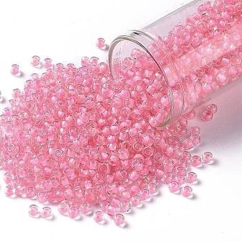 TOHO Round Seed Beads, Japanese Seed Beads, (191C) Pink Lined Crystal, 8/0, 3mm, Hole: 1mm, about 222pcs/10g