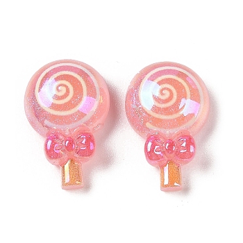 Glitter Plated Resin Cabochons, Candy, Pink, 24x15.5x9mm