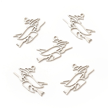 Halloween 201 Stainless Steel Pendants, Witch, Stainless Steel Color, 13x23x1mm, Hole: 1.5mm