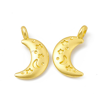 Rack Plating Alloy Pendants, Cadmium Free & Lead Free & Nickle Free, Moon with Star Pattern Charms, Matte Gold Color, 19x13x2mm, Hole: 2mm
