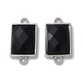 Alloy Pave Glass Connector Charms, Lead Free & Cadmium Free, Black Faceted Rectangle Links, Platinum, 22.5x12x4.5mm, Hole: 1.6mm
