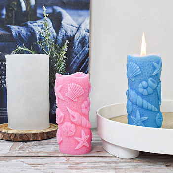 DIY Silicone Candle Molds, for Scented Candle Making, 3D Pillar with Shell Conch Starfish Shape, White, 6.5x10.5cm