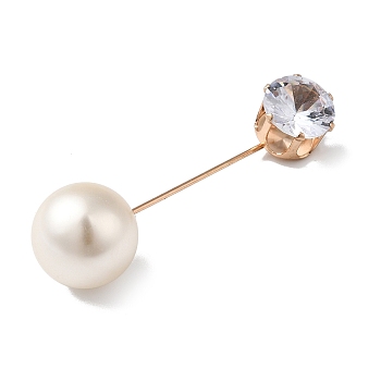 Zinc Alloy Rhinestone Lapel Pins, with Resin Imitation Pearl, Light Gold, White, 47mm