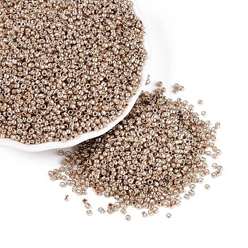 12/0 Glass Seed Beads, Metallic Colours Style, Round, Gold, 12/0, 2mm, Hole: 1mm, about 30000pcs/pound