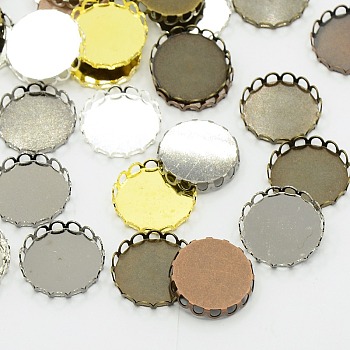 Mixed Style Brass Lace Edge Bezel Cups, Cabochon Settings, Mixed Color, Tray: 12mm, about 480pcs/200g