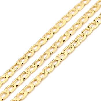 Rack Plating Brass Cuban Link Chains, Soldered, Faceted, with Spool, Long-Lasting Plated, Lead Free & Cadmium Free & Nickel Free, Real 18K Gold Plated, 5x3x0.5mm