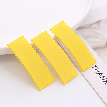 Frosted Plastic Snap Hair Clips, with Metal Clip, for Women and Girls, Waved Rectangle, Yellow, 55x20mm