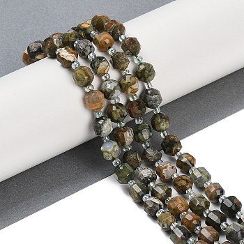 Natural Rhyolite Jasper Beads Strands, Faceted, Bicone, Double Terminated Point Prism Beads, 8x7mm, Hole: 1.2mm, about 40pcs/strand, 15.16''(38.5cm)