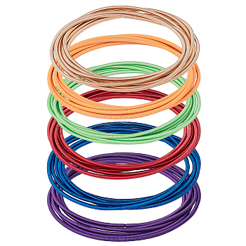36pcs 6 styles Steel Wire Round Snake Chain Stretch Bracelets Set, Guitar String Coil Stackable Bracelets for Women, Mixed Color, Inner Diameter: 2-1/4 inch(5.6~5.8cm), 6Pcs/style