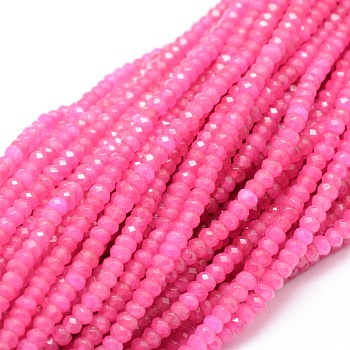 Dyed Natural Malaysia Jade Rondelle Beads Strands, Faceted, Deep Pink, 4x2~3mm, Hole: 1mm, about 115pcs/strand, 14 inch