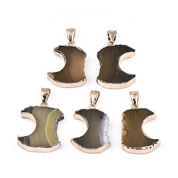 Natural Agate Pendants, Edge Light Gold Plated, with Iron Bails, Dyed, Dark Goldenrod, 24~29x17~20x5~7mm, Hole: 4x7mm