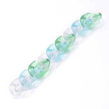 Transparent Acrylic Handmade Curb Chain, Twisted Chain, Green, 30x20.5x6mm, about 39.37 inch(1m)/strand