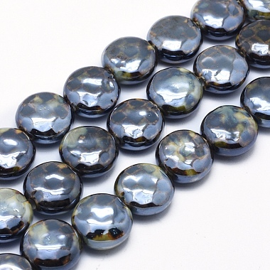19mm DarkSlateGray Flat Round Porcelain Beads