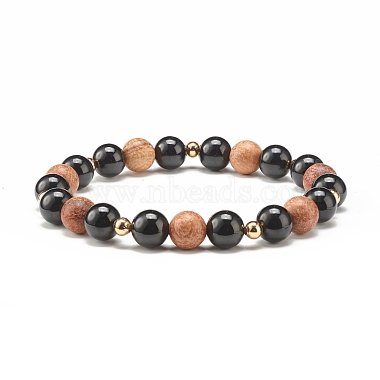 Natural Tourmaline & Wood Round Beads Stretch Bracelets Set(BJEW-JB07165-03)-7