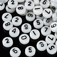 Luminous Acrylic Beads, Flat Round with Number, Creamy White, 7x3.5~4mm, Hole: 1.2mm(X-MACR-S273-25)