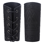 Adjustable PU Leather Cord Bracelet with Wax Cord, Rune Words Odin Norse Viking Amulet Gauntlet Wristband, Cuff Wrist Guard for Men, Black, 7-1/4 inch(18.5cm)(AJEW-WH0165-38A)