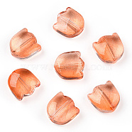 Spray Painted Transparent Glass Beads, with Glitter Powder, Tulip Flower, Coral, 9x9x5.5mm, Hole: 1mm(GLAA-T022-26-D01)
