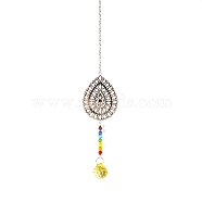 Glass Round Pendant Decoration, Hanging Suncatchers, with Metal Link and Glass Bead, for Home Decoration, Teardrop, 350~400mm(PW-WG43237-02)