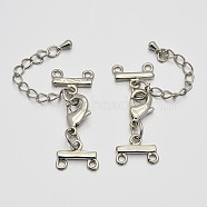 Brass Chain Extenders, Necklace Layering Clasps, with 2 Strands 4-Hole Ends and Lobster Claw Clasps, Platinum, 41mm, Hole: 1.5mm(KK-J202-46P)