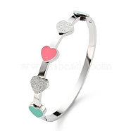 304 Stainless Steel Heart Hinged Bangle for Valentine's Day, Stainless Steel Color, Inner Diameter: 2x2-1/4 inch(5x5.85cm)(BJEW-D055-06P)
