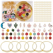 DIY Cute Charm Bangle Making Kit, Including Iron Expandable Bangle Making & Jump Rings, Alphabet & Flower & Heart & Sheep & Moon Alloy Enamel Pendants, Golden & Light Gold, 2-1/2 inch(65mm)(DIY-FS0003-60)