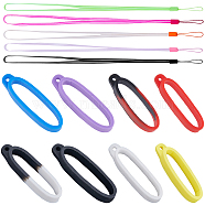 Rubber Lanyard Straps, with Anti-Lost Oval Silicone Pendant, Mixed Color, Pendant: 46x14x8mm, hole: 2mm, 32pcs, Straps: 15.3 inch(38.86cm), 10 strands(FIND-GF0005-85)
