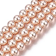 Electroplate Non-magnetic Synthetic Hematite Beads Strands, Grade AAA, Long-Lasting Plated, Round, Rose Gold Plated, 4mm, Hole: 1mm, about 105pcs/strand, 15.7 inch(40cm)(G-L485-01C-RG)