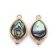 Natural Abalone Shell/Paua ShellShell Links connectors, with Brass Findings, Teardrop, Golden, 17x10x4.5mm, Hole: 1.5mm(BSHE-F011-10G)