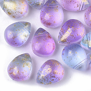 Two Tone Transparent Spray Painted Glass Beads, Top Drilled Beads, with Glitter Powder, Frosted, Teardrop, Orchid, 12.5x9.5x7mm, Hole: 1mm(X-GLAA-T017-01-B02)