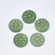 Natural Green Aventurine Cabochons, Flat Round with Nordic Pagan Pattern, 25x5.5mm(G-T122-39G)