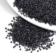 12/0 Glass Seed Beads, Transparent Inside Colours Luster, Round Hole, Round, Black, 12/0, 2~2.5x1.5~2mm, Hole: 0.8mm, about 3333pcs/50g(X-SEED-A015-2mm-2210)