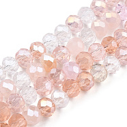 Electroplate Glass Beads Strands, Faceted, Rondelle, Misty Rose, 4.5x3.5mm, Hole: 1mm, about 140~143pcs/strand, 18.90 inch~19.29 inch(48cm~49cm)(EGLA-T020-12G)