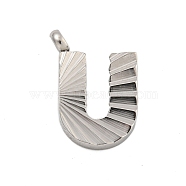 304 Stainless Steel Charms, Handmade Engrave Figure, Full Polished, Stainless Steel Color, Letter U, 14x9.5x2mm, Hole: 1.8mm(STAS-G345-01P-U)