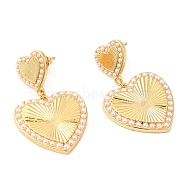 Brass Heart Dangle Stud Earrings with Plastic Pearl Beaded, Long-Lasting Plated, Lead Free & Cadmium Free, Real 18K Gold Plated, 41.5x25mm(EJEW-K251-21G)