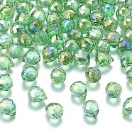 Transparent Glass Charms, Teardrop, Faceted, AB Color Plated, Lime Green, 10.5x8mm, Hole: 1.2mm(GLAA-P070-A06)