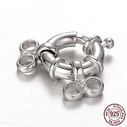 Rhodium Plated 925 Sterling Silver Spring Clasp Sets, with End Bars, Platinum, 20x15x5mm, Hole: 2mm(STER-N014-31)