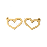 Vacuum Plating 201 Stainless Steel Pendants, Heart Charm, Real 18K Gold Plated, 14x16.5x1mm, Hole: 1.4mm(STAS-J401-LD018)