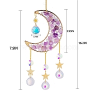Glass & Amethyst Nuggets Moon Pendant Decorations, Hanging Suncatchers, with Brass Findings, for Home Decoration, 411mm(HJEW-PW0002-07C)